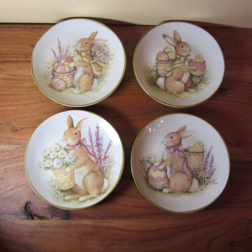 easter bunny rabbit plates certified international susan winget set of 4 (w3613)